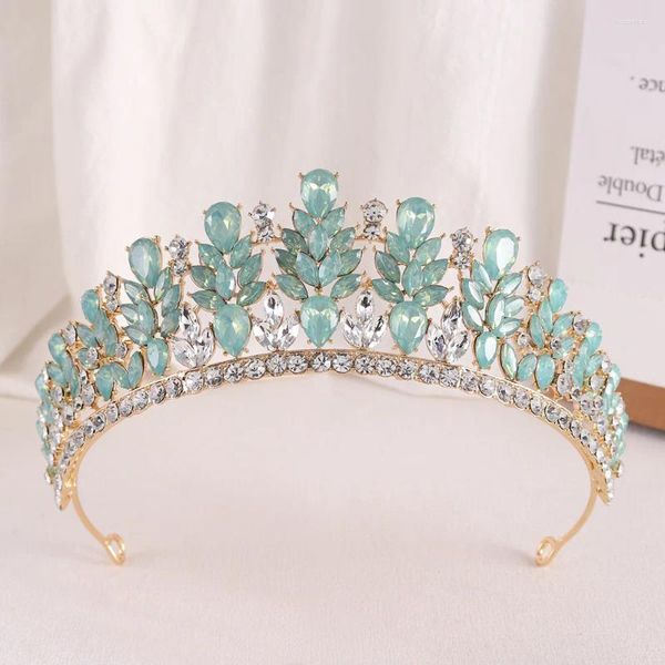 Saç klipsleri barok yeşil opal düğün kafası bant kristal gelin kronları tiaras mücevher aksesuarları kadın rhinestone şapkası kraliçe diadem