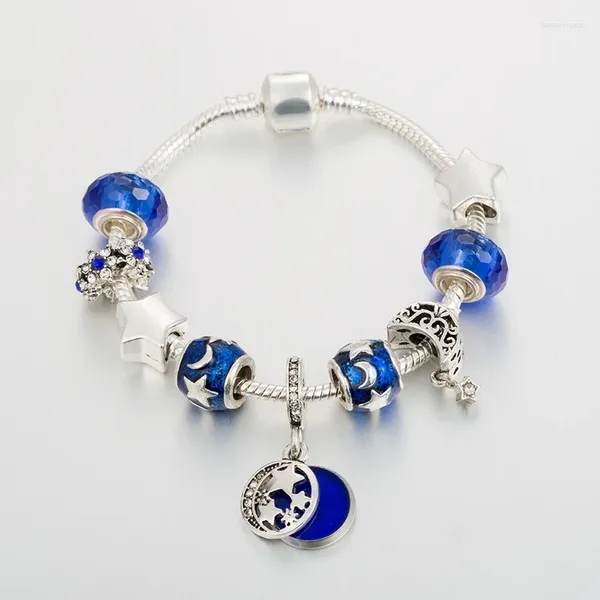 Braccialetti con ciondoli Design Blue Star Moon Pendenti Bracciale Homme Royal Perle di vetro per le donne Regalo di gioielli di moda fai da te