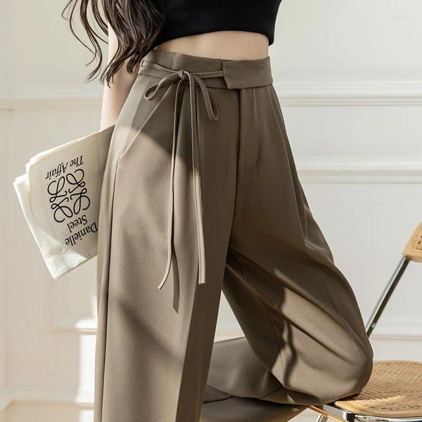 Женские брюки Deeptown, элегантный костюм Forma, женские черные свободные палаццо с высокой талией, классические офисные женские брюки, корейская мода, свободный цвет хаки
