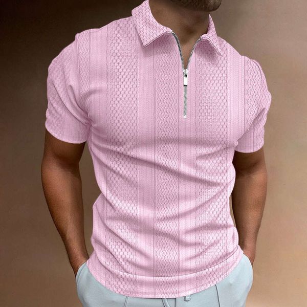 Fornecimento transfronteiriço de camisas polo masculinas de verão 2023, camisetas de lapela de manga curta de cor sólida, tops masculinos casuais verticais de jacquard