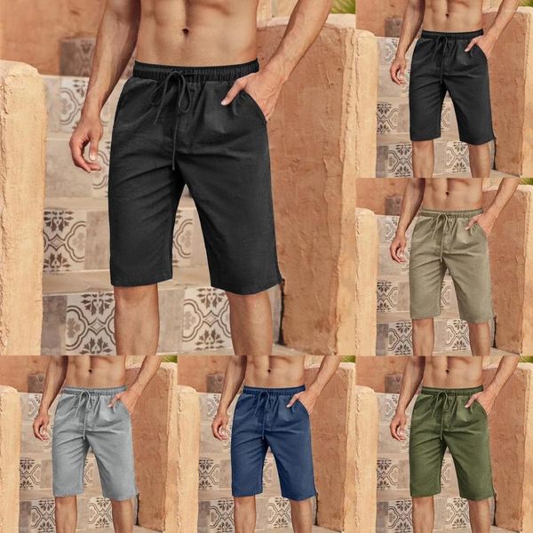 Pantaloncini da uomo Pantaloni casual da uomo con lacci in cotone con tasche grandi Pantaloni da uomo in spandex per atletica leggera Marchio di marca per pantaloncini cargo