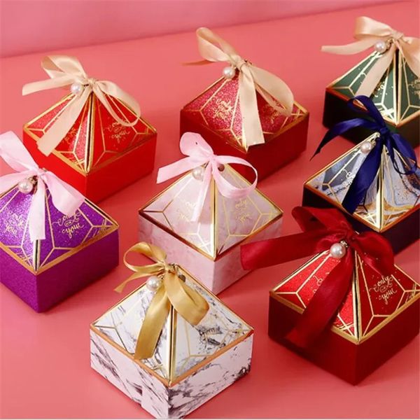 Confezione regalo creativa in carta, confezione regalo, festa di nozze, caramelle, scatola di cioccolatini, nuova torre di pietre preziose, bronzo, forniture per eventi e feste 240205