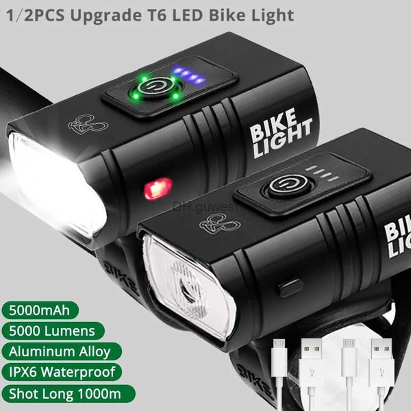Outros acessórios de iluminação 1/2 PCS 5000mAh LED luz de bicicleta USB recarregável Power Display MTB Mountain Road Bike Front Lamp Lanterna Equipamento de ciclismo YQ240205