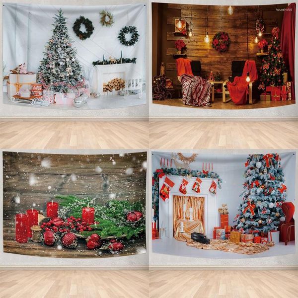 Wandteppiche, Motiv: Frohe Weihnachten, Weihnachtsmann, Kamin, Geschenk, Druck, Zuhause, Wohnzimmer, Schlafzimmer, Wanddekoration, Wandteppich