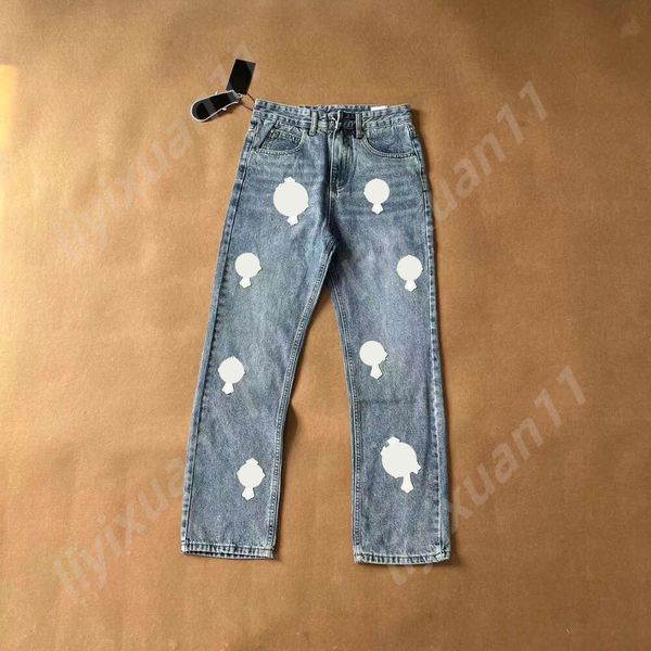 Chromees Hearts Designer-Jeans Chromees Hearts Jeans Denim Chromes Ch Sanskrit Washed Into Straight Jean Hearts Splashink Loose Crucif 9173