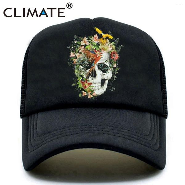 Бейсбольные кепки CLIMATE с цветочным узором и скелетом, крутая кепка с черепом в стиле хип-хоп, бейсбольная летняя леденящая кровь черная сетчатая шляпа для мужчин