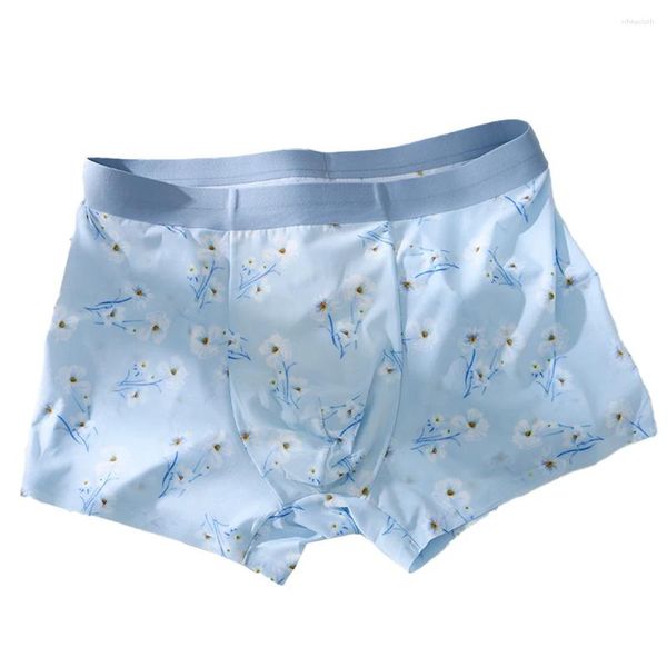 Cuecas masculinas troncos bonito fruta impresso boxer briefs respirável gelo seda shorts bulge roupa interior calzoncillos calcinha masculina