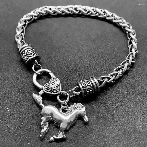Charme pulseiras correndo cavalo metal pingente trigo corrente pulseira masculina casual jóias pulseira
