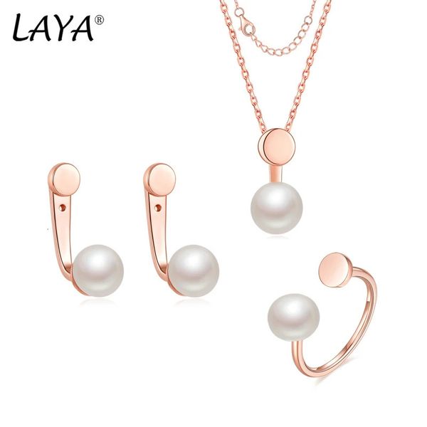 Laya 925 sterling silver design semplice perline di pane d'acqua dolce naturale orecchini di perle anello collana set per le donne gioielleria raffinata 240119