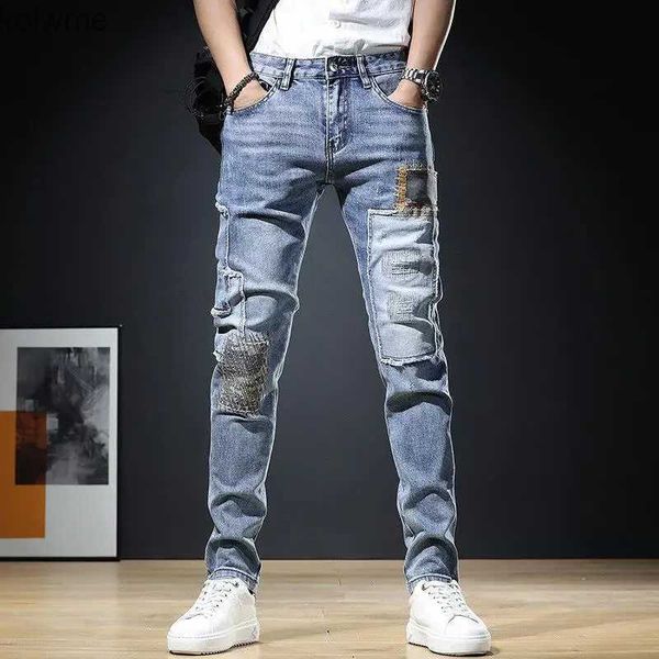 Calça jeans masculina de alta qualidade, slim fit, estilo mendigo, calças jeans, moda de rua, jeans azul, arranhões na moda, calças jeans casuais sexy;YQ240205