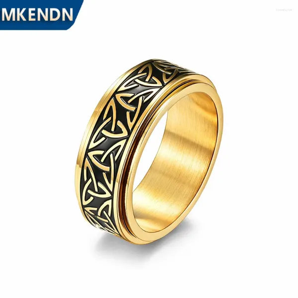 Anéis de Cluster MKENDN Homens Celtics Nó Trinity Spinner Anel de Aço Inoxidável Norse Runes Slavic Dedo Jóias Vikings Amuleto Vintage Masculino