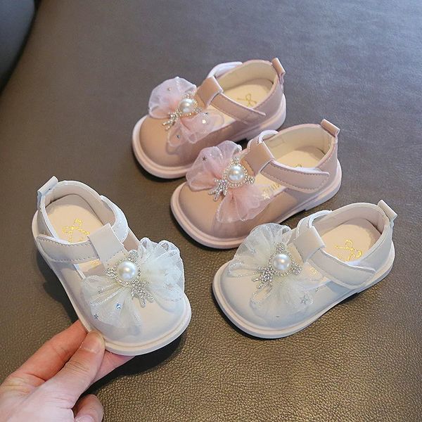 Kızlar Deri Ayakkabıları Ziyafet Partisi Bahar Çocukları Mary Jane Tatlı İnci Dantel Bow Prenses Bebek Ayakkabıları Chaussure Enfant Fille 240129