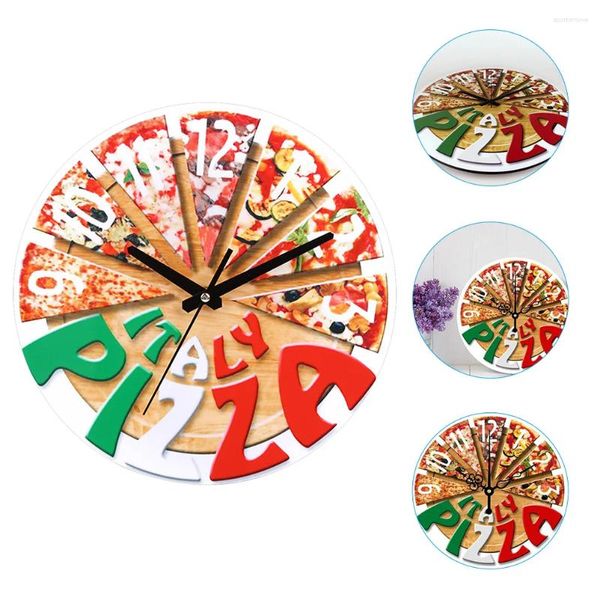Orologi da parete Orologio rotondo unico Modello di pizza divertente Appeso arredamento da ristorante occidentale