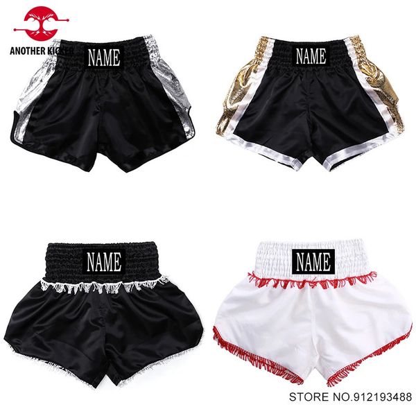 Pantaloncini Muay Thai Uomo Donna Bambini Pantaloncini MMA Pantaloncini personalizzati Kick Boxing Concorso di allenamento Arti marziali Pantaloni da combattimento gratuiti 240119