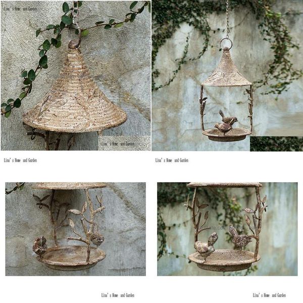 Decorazioni da giardino Decor Rustico Vintage Country Fatto a mano in metallo Hang Bird Water Feeder Vassoio 230715 Drop Delivery Home Patio Prato Dh8Si