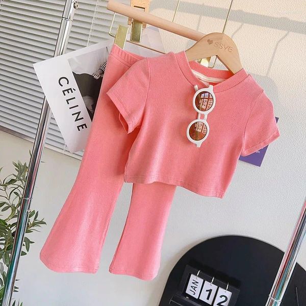 Kleidung Sets Sommer Mädchen Koreanischen Stil Outfit Kurzarm T-shirt Hosen 2 Stücke Anzüge Mode Baby Kleidung