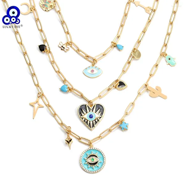 Ожерелья с подвесками Lucky Eye Heart Star Fatima, круглое ожерелье в виде руки, медное турецкое зло для женщин, девочек, мужчин, ювелирные изделия BE1078