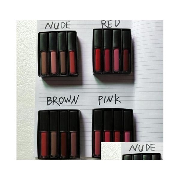 Lip Gloss Liquid Lipstick Kit The Red Nude Brown Pink Edition Mini Matte 4 Teile/satz 4 x 1,9 ml Drop Lieferung Gesundheit Schönheit Make-Up Lippen Dhuiw