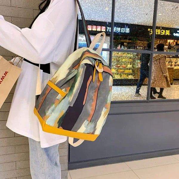 Schultaschen Korean Trendy Graffiti Camouflage Rucksack Nylon Reiserucksack Für Teenager Mädchen College Studenten Mochila