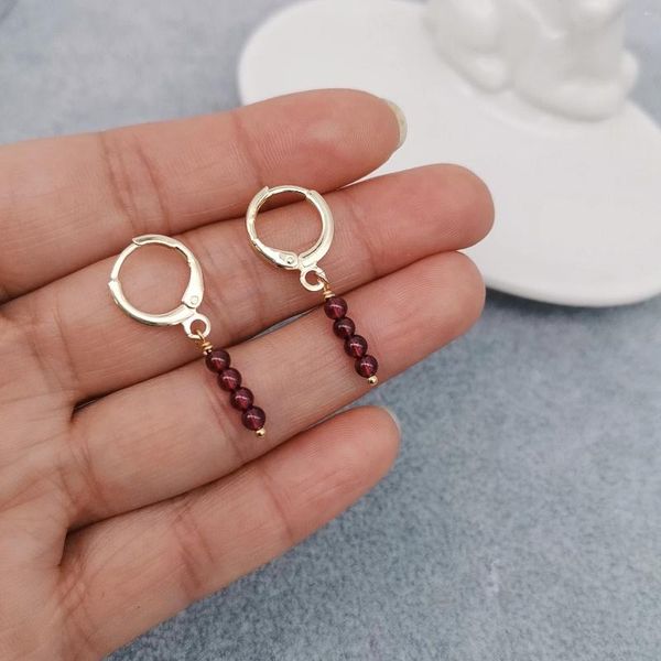 Orecchini pendenti delicati 3mm granato rotondo BOHO pietre preziose Boucles Oreilles cerchi con barra d'oro 2024 per le donne regalo goccia