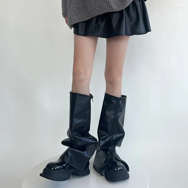 Meias femininas punk pu com zíper polainas vintage harajuku capas góticas y2k personalizadas bezerro bota quente punhos meia