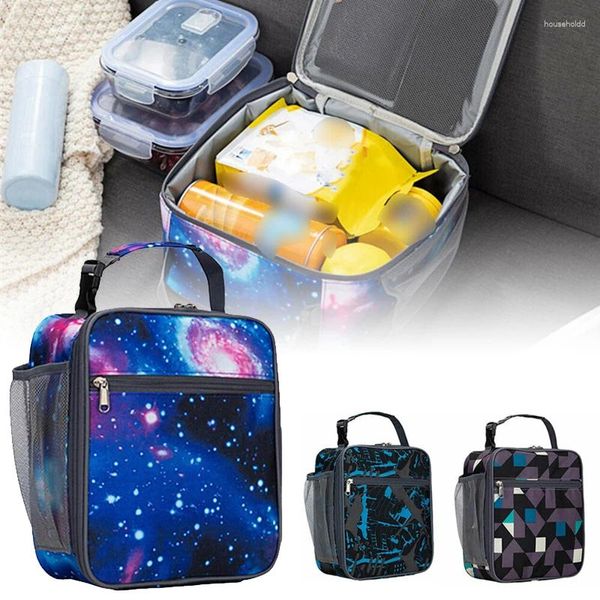 Посуда, сумки для обеда с узором звездного неба, детская сумка для завтрака, сумка-бенто, холодильник, изолированная сумка для хранения еды, дорожная сумка для пикника