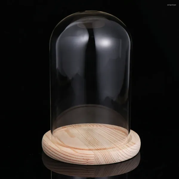 Garrafas de armazenamento Clear Galss Dome Cloche com base de madeira Tay Handle Bell Jar Bolo Display Case Peça central de mesa para sobremesas de pastelaria