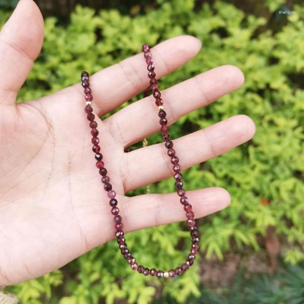 Teryaklar Promosyon 4mm Yüzlü Garnet Kolye Taşları Doğal Taşlar 14K GF Collier Femme Kadınlar Boho Takı Yakalar Mujer