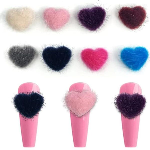 Decorazioni per nail art 5 pezzi di palline di peluche a forma di cuore colorate staccabili soffici palline di pon pon magnetici 3D per la decorazione di manicure di San Valentino