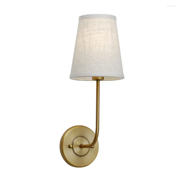 Lampada da parete Permo singola classica country industriale con paralume svasato in tessuto di lino per camera da letto, lampada da lettura sul comodino