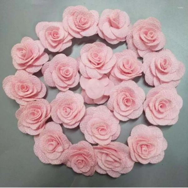 Fiori decorativi Una borsa 200 Pezzi Rosa rosa fatti a mano 2,5 cm Tessuto Panno di cotone Mano Bouquet da sposa fai da te Accessori per capelli floreali