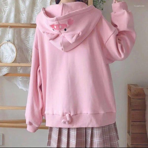 Hoodies femininos outono inverno faculdade estilo japonês menina moletom com capuz bonito orelhas de porco coreano moda estudante solto jaqueta feminina