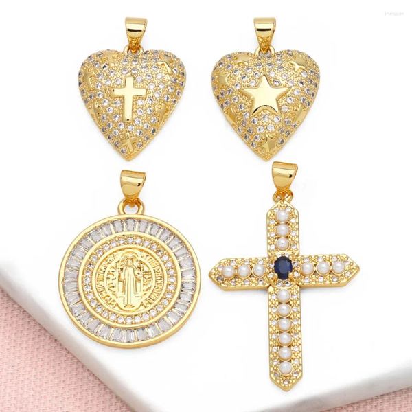 Ожерелья с подвесками OCESRIO, модный жемчуг, большой крест для меди, позолоченный CZ, сердце Девы Марии, принадлежности для изготовления ювелирных изделий Pdtb467