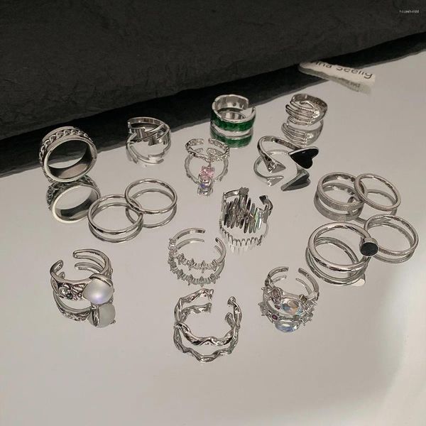 Cluster Ringe 2024 Punk Gothic Dornen Schwarz Silber Farbe Herz Metall Geöffnet Verstellbarer Ring Für Frauen Männer Mädchen Party Grunge Y2k Schmuck