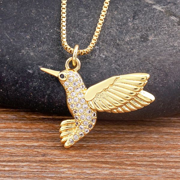 Nuovo stile punk simpatico animale a forma di uccello ciondolo in cristallo lucido con zircone collana in oro giallo 14k da donna regalo di gioielli dal design creativo