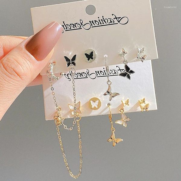 Brincos pendurados 2024 na moda cor prata borboleta coração gota conjunto para mulheres meninas simples criativo estrela cruz jóias presentes