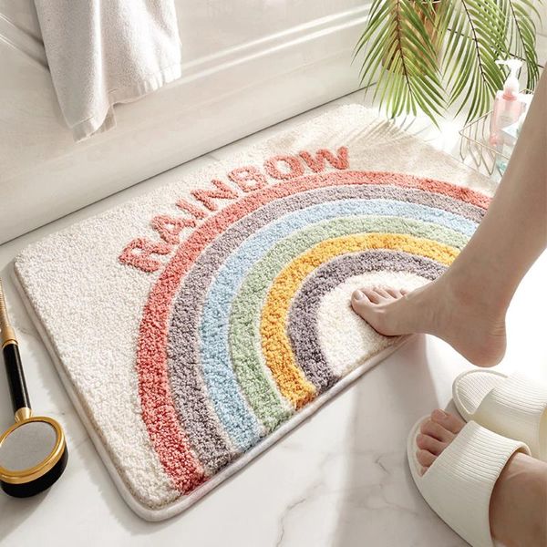 Tapetes Microfibra Fleece Floor Mat Rainbow Tapete Banheiro Flor Tapetes Absorvente de Água Não-Slip Soft Bathmats Máquina Lavável Decoração