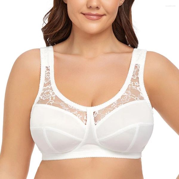 Sutiãs de renda branca mulheres sutiã copo completo tamanho grande lingerie sexy conforto fio livre bralette plus b c d e f g h i