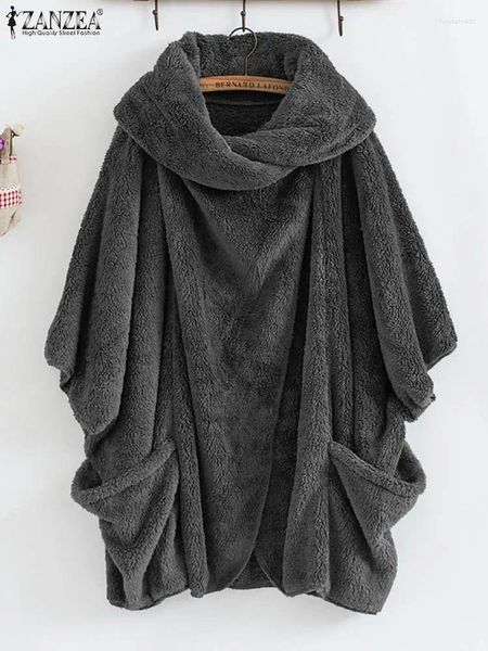 Jaquetas femininas Zanzea Mulheres Outono Poncho Casacos Moda Pelúcia Fluffy Faux Fur Capa Capa Casual Solta Sólida Outwear Oversize Pulôver