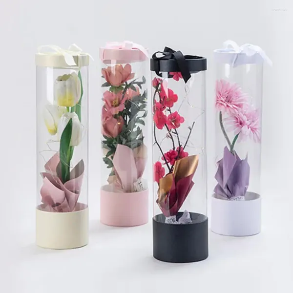 Geschenkpapier Blumenstrauß Verpackungsbox Transparente Rose Display Verpackung Dekoration mit Lanyard Valentinstag