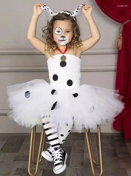 Kız Elbiseler Çocuklar Cadılar Bayramı Dalmatian Köpek Kostüm Yürümeye Başlayan Kızlar Polka Dot Doğum Günü Partisi Fantezi Elbise Çocuk Hayvan Cosplay Giysileri