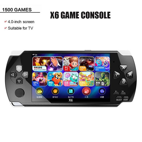 X6 4,0-дюймовая портативная портативная игровая консоль 8g 32g Предустановленная 1500 бесплатных игр Поддержка ТВ-выход Игровая машина Boy Player 240124