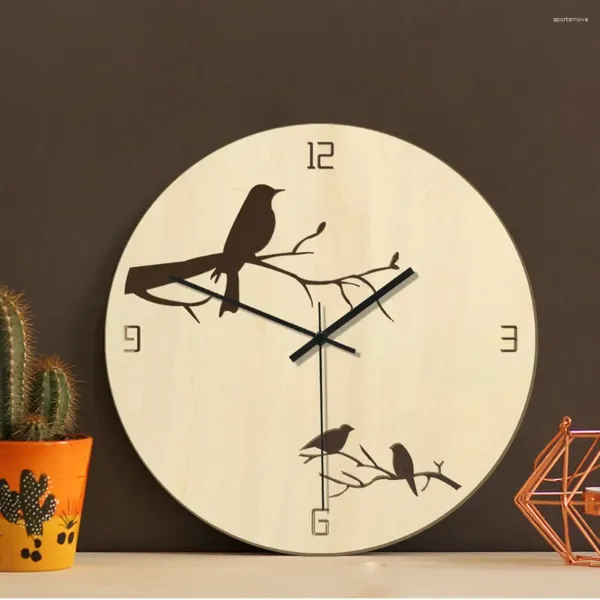 Настенные часы для украшения дома, полые простые модные часы, современный дизайн, креативные бесшумные деревянные часы с птицами, цифровые