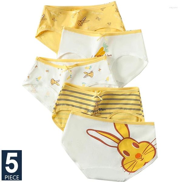 Calcinha feminina 5 pçs algodão respirável roupa interior bonito impressão jovens meninas briefs sexy cintura baixa senhoras cuecas lingerie feminina