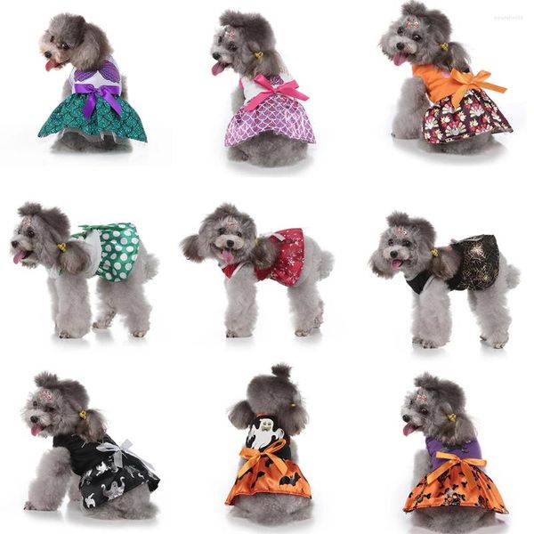 Abbigliamento per cani Divertenti costumi cosplay di Halloween Abiti Abiti da sirena a righe Vestiti Gonna natalizia Cappotto Abito con cappello per Pomerania