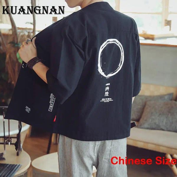 Vestuário étnico Kuangnan algodão linho vintage quimono japonês quimonos para homens haori japão camisa roupas moda 5xl 2024 verão