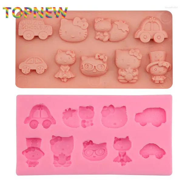 Moldes de cozimento antiaderente silicone carro kitty bolo moldes açúcar fondant geléia gelatina gelo sabão 3d