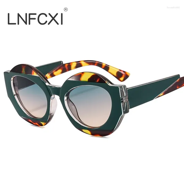 Óculos de sol lnfcxi retro redondo único cor dupla oval mulheres moda claro gradiente tons uv400 homens punk óculos de sol