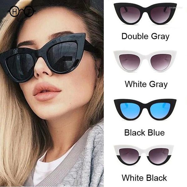 Sonnenbrille Vintage Cat Eye Frau Retro Cateye Shades Sonnenbrille Farbverlauf Spiegel Kunststoffrahmen Damen Oculos de Sol