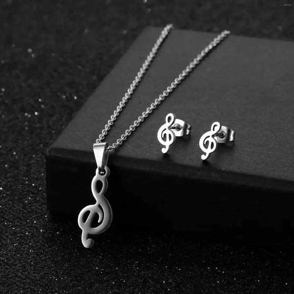 Collana Orecchini Set Simbolo musicale creativo Orecchini a bottone Note Ciondolo Acciaio al titanio Accessori inossidabili